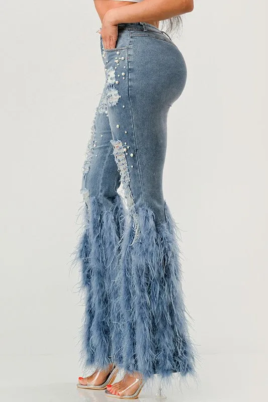 LuxePearl Feathered Distressed Jeans