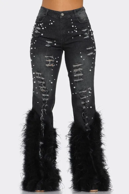 LuxePearl Feathered Distressed Jeans