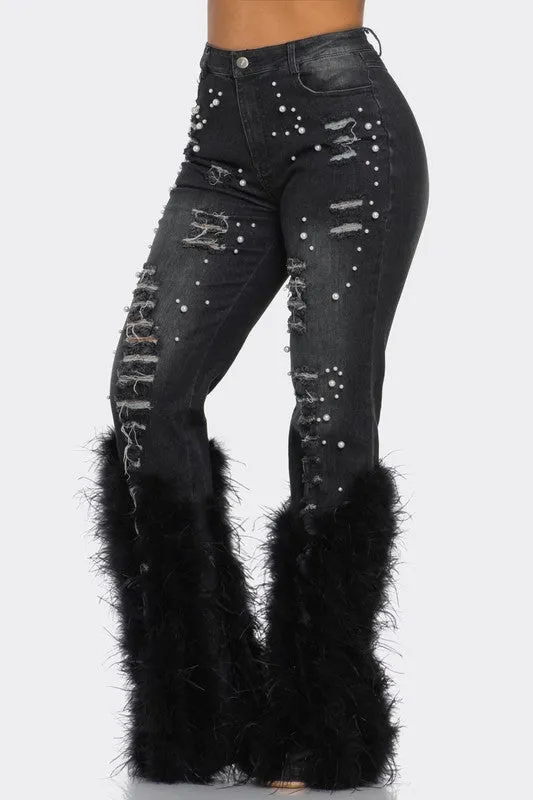 LuxePearl Feathered Distressed Jeans
