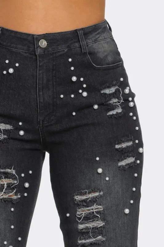LuxePearl Feathered Distressed Jeans