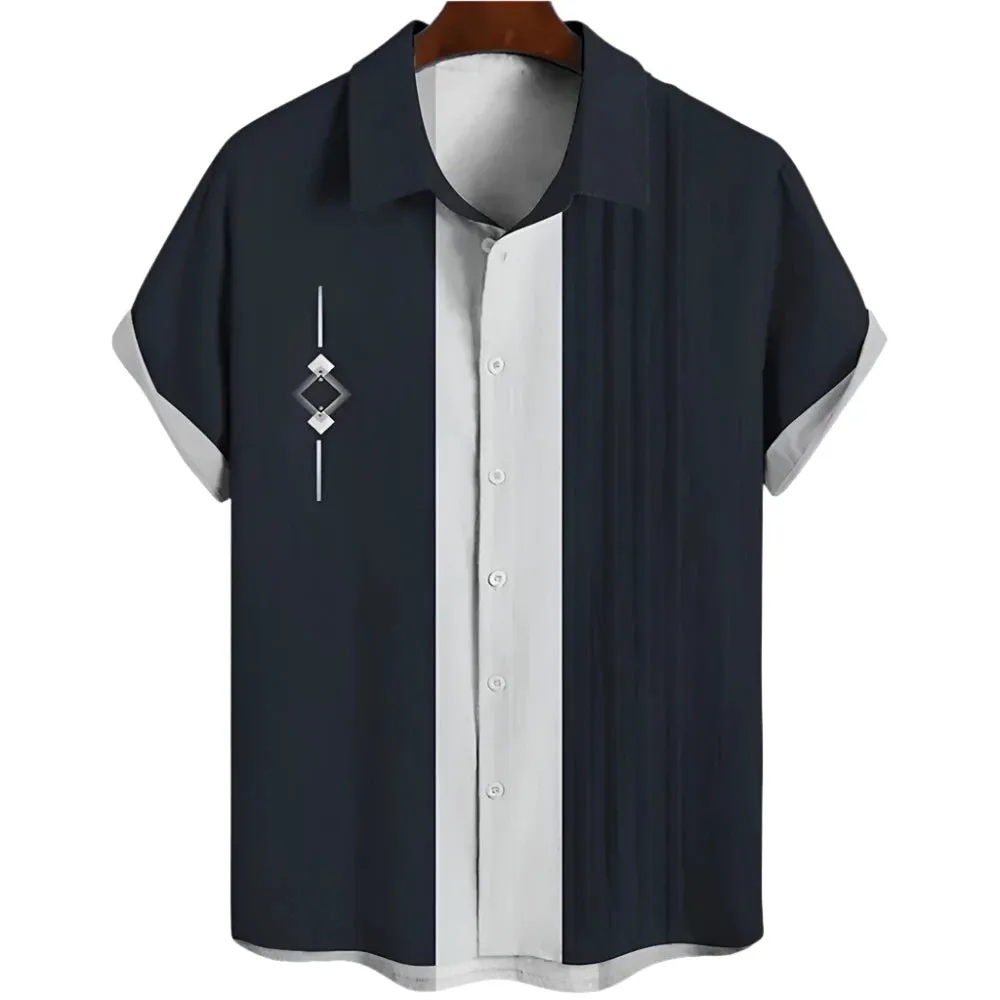 Men’s 3D Striped Short Sleeve Shirt – Oversized Casual Beachwear, Street Style Party Top and Holiday Sweatshirt