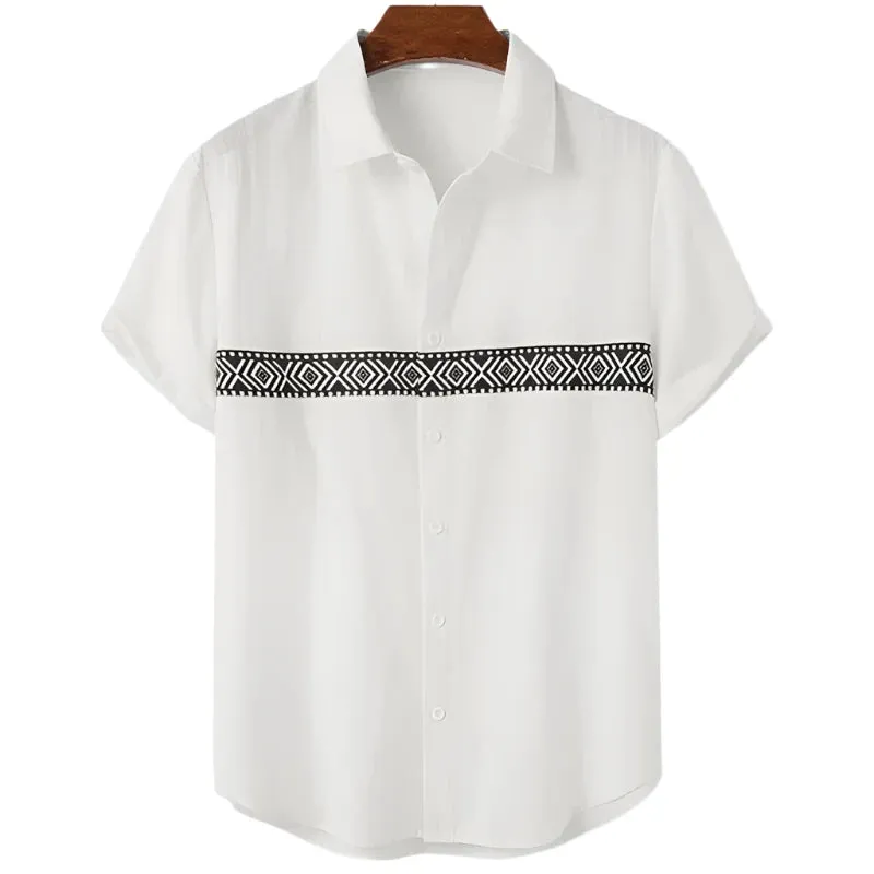 Men’s 3D Striped Short Sleeve Shirt – Oversized Casual Beachwear, Street Style Party Top and Holiday Sweatshirt