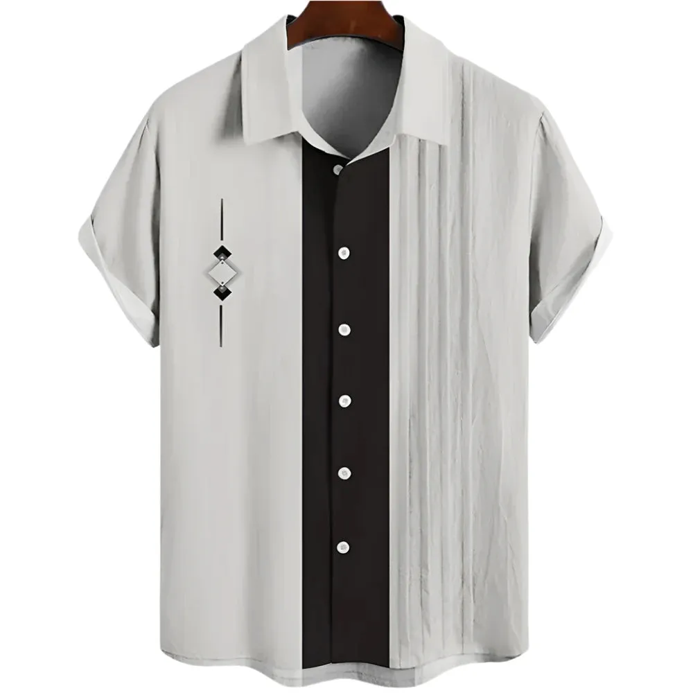 Men’s 3D Striped Short Sleeve Shirt – Oversized Casual Beachwear, Street Style Party Top and Holiday Sweatshirt