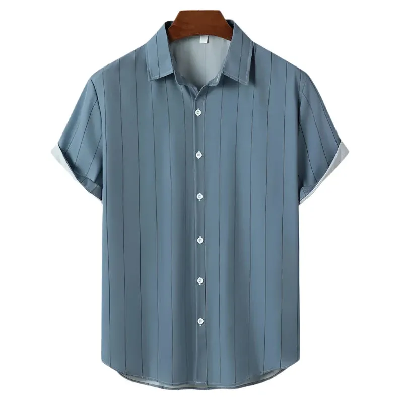Men’s 3D Striped Short Sleeve Shirt – Oversized Casual Beachwear, Street Style Party Top and Holiday Sweatshirt