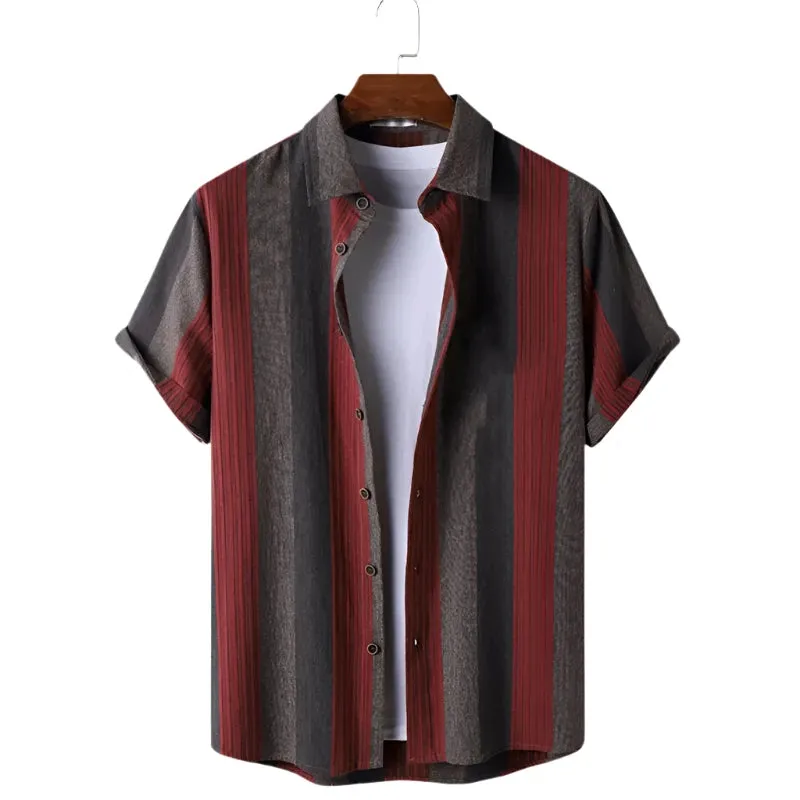 Men’s 3D Striped Short Sleeve Shirt – Oversized Casual Beachwear, Street Style Party Top and Holiday Sweatshirt