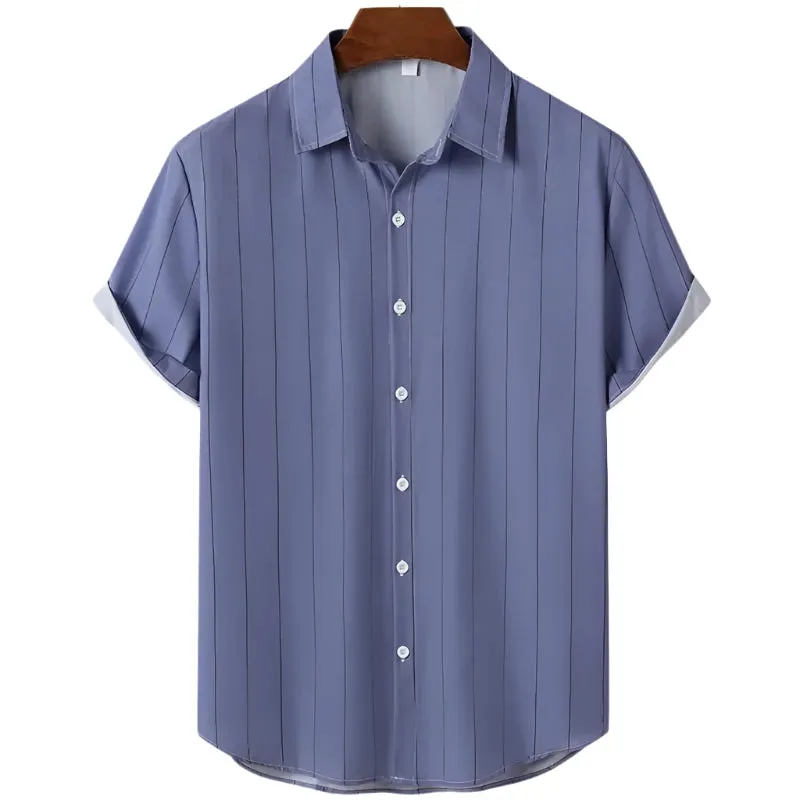 Men’s 3D Striped Short Sleeve Shirt – Oversized Casual Beachwear, Street Style Party Top and Holiday Sweatshirt