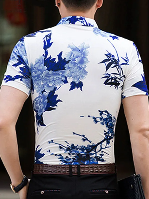 Men's Casual Short Sleeved Shirt With Floral Print