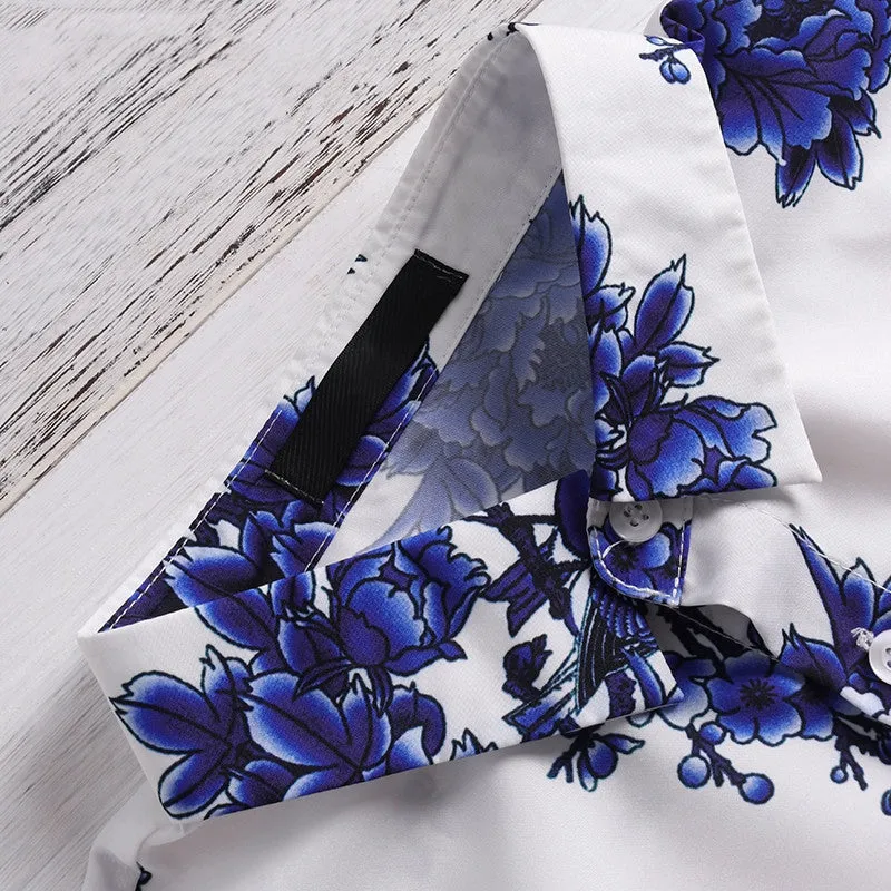 Men's Casual Short Sleeved Shirt With Floral Print