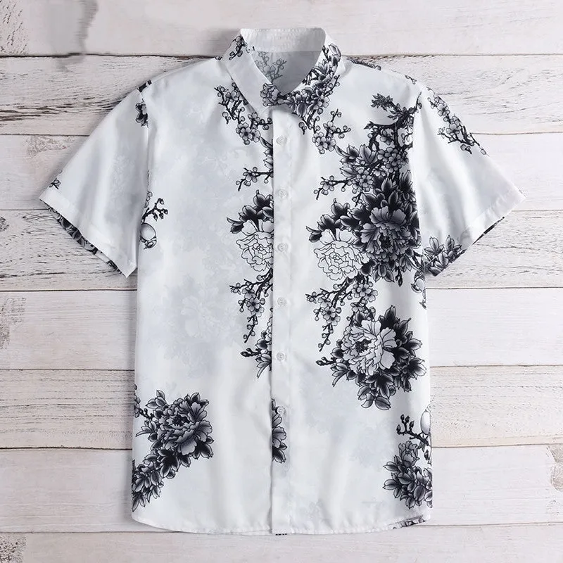 Men's Casual Short Sleeved Shirt With Floral Print