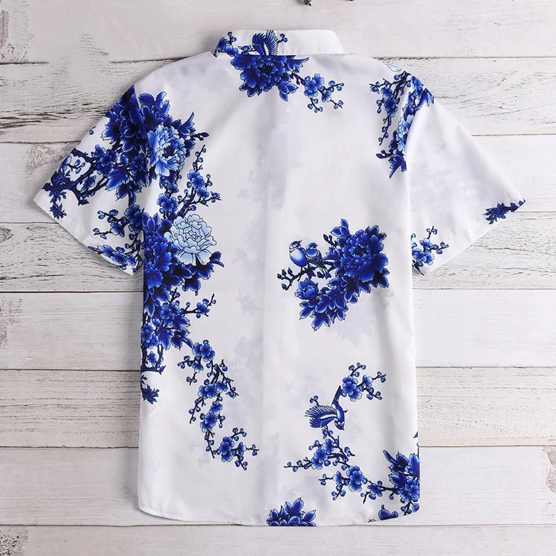 Men's Casual Short Sleeved Shirt With Floral Print