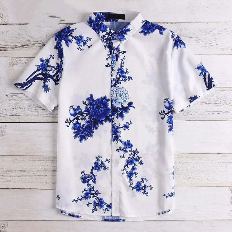 Men's Casual Short Sleeved Shirt With Floral Print