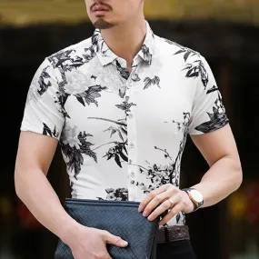 Men's Casual Short Sleeved Shirt With Floral Print