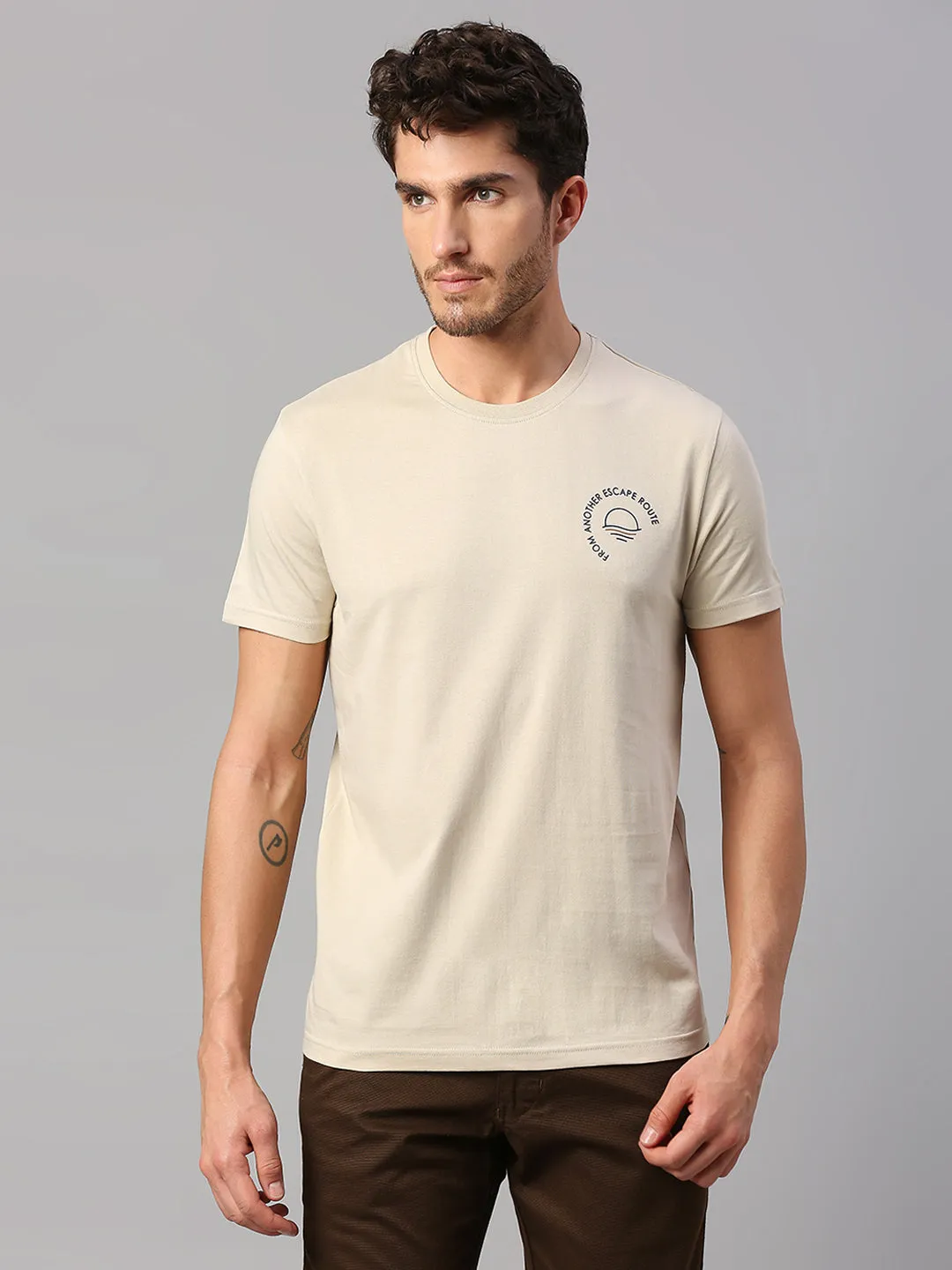 Men's Pure Cotton Printed Half Sleeves Casual T-Shirt (Grey)