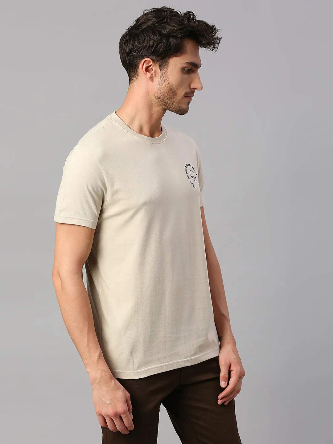Men's Pure Cotton Printed Half Sleeves Casual T-Shirt (Grey)