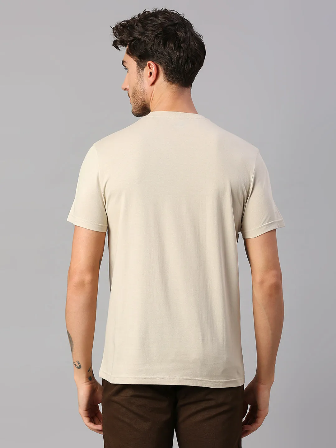Men's Pure Cotton Printed Half Sleeves Casual T-Shirt (Grey)