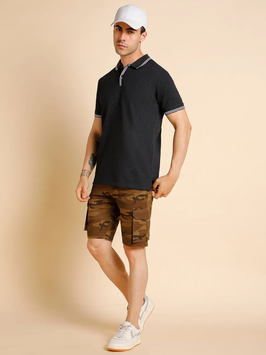 Men's Slim Fit  Solid Black Polo T-Shirt