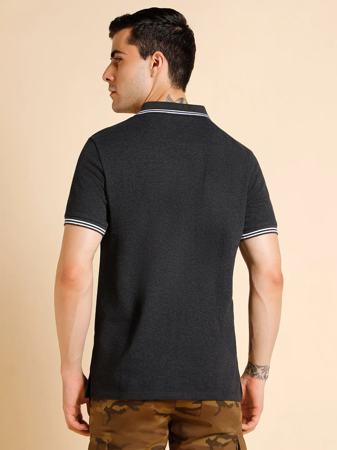 Men's Slim Fit  Solid Black Polo T-Shirt