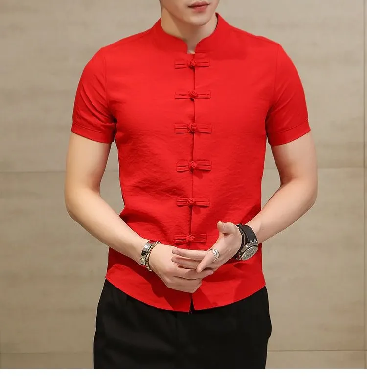 Men's Summer Linen Slim Fit Short-Sleeved Shirt