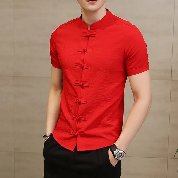 Men's Summer Linen Slim Fit Short-Sleeved Shirt