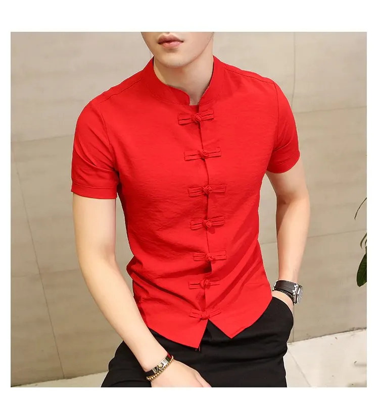 Men's Summer Linen Slim Fit Short-Sleeved Shirt