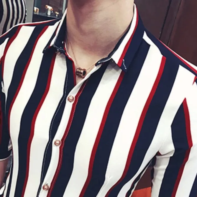 Men's Summer Short Sleeved Shirt With Stripes