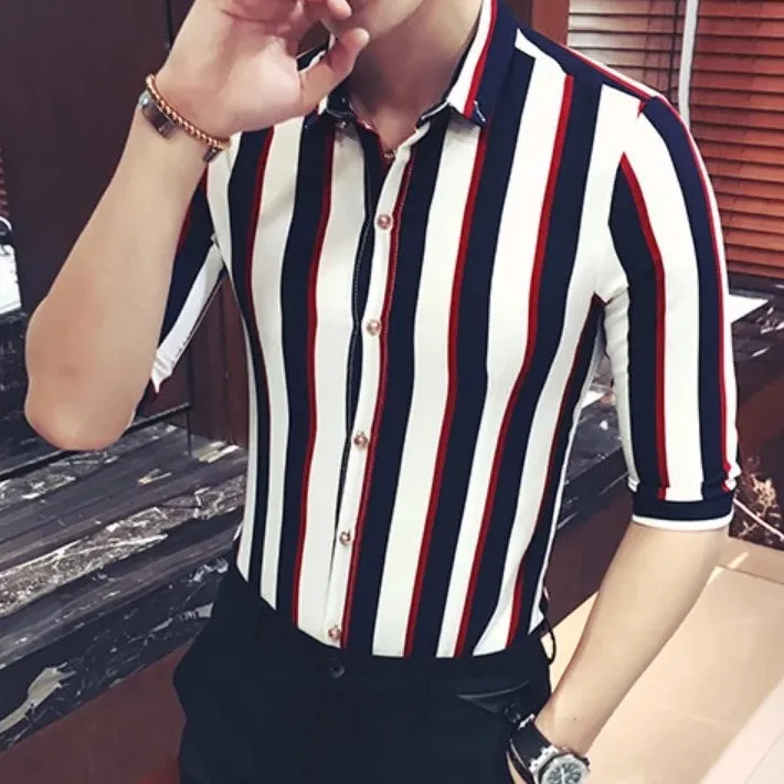 Men's Summer Short Sleeved Shirt With Stripes