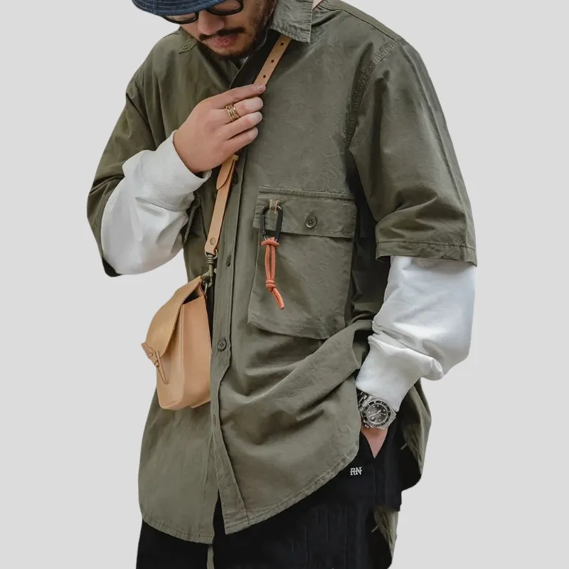 Multi pocket carabiner camping shirt