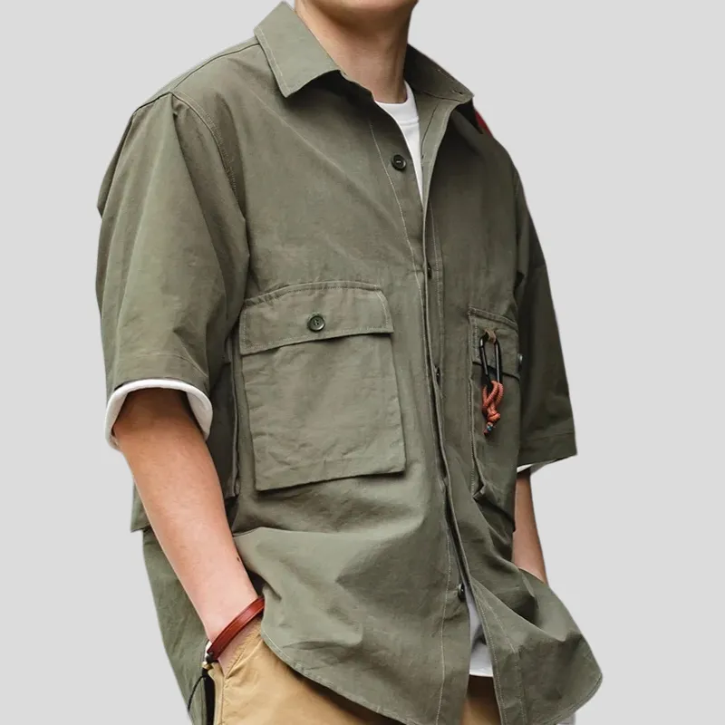 Multi pocket carabiner camping shirt