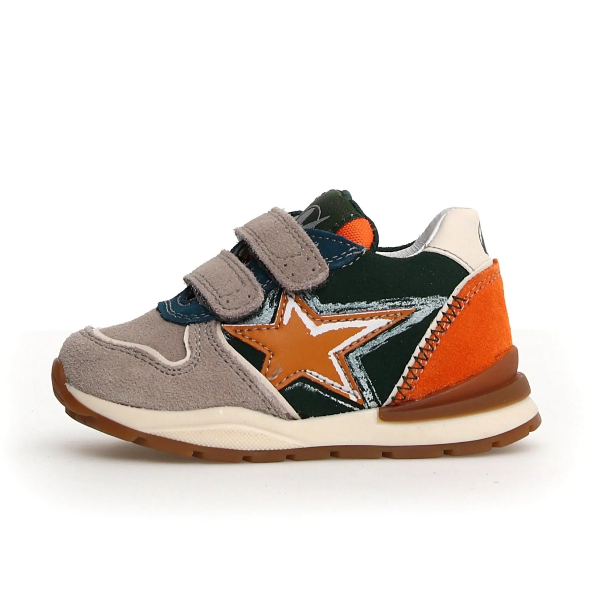 Naturino Roy VL | Suede Taupe/Green Toddler Sneakers