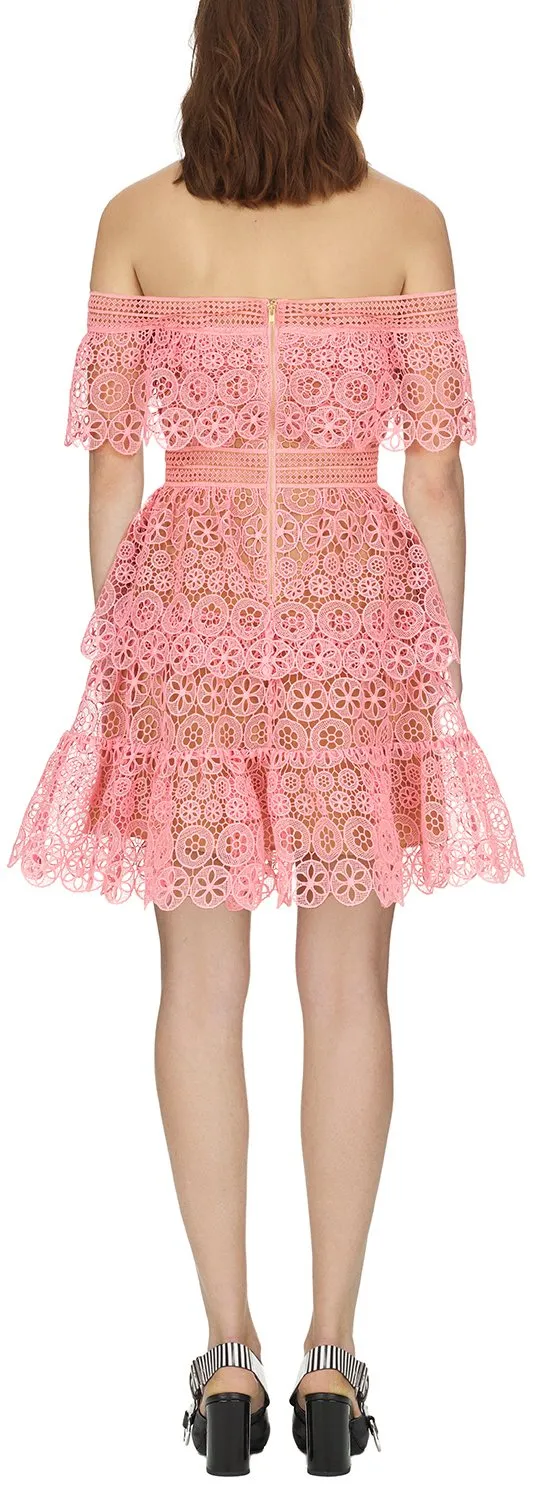 Off Shoulder Circle Floral Lace Dress