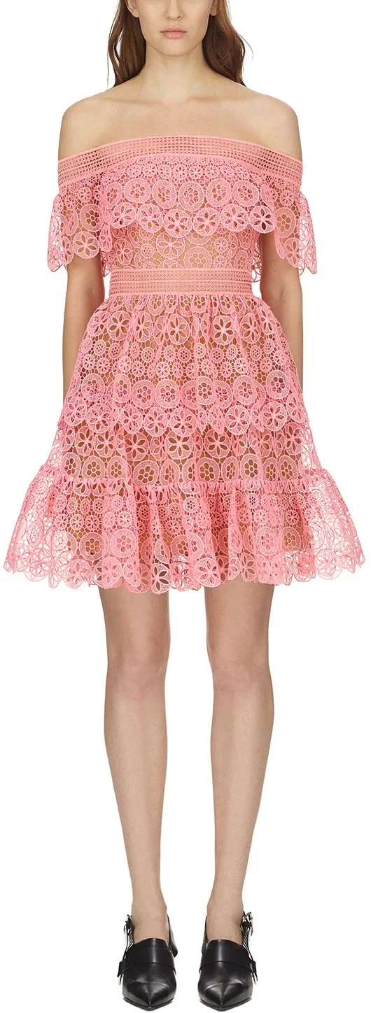 Off Shoulder Circle Floral Lace Dress