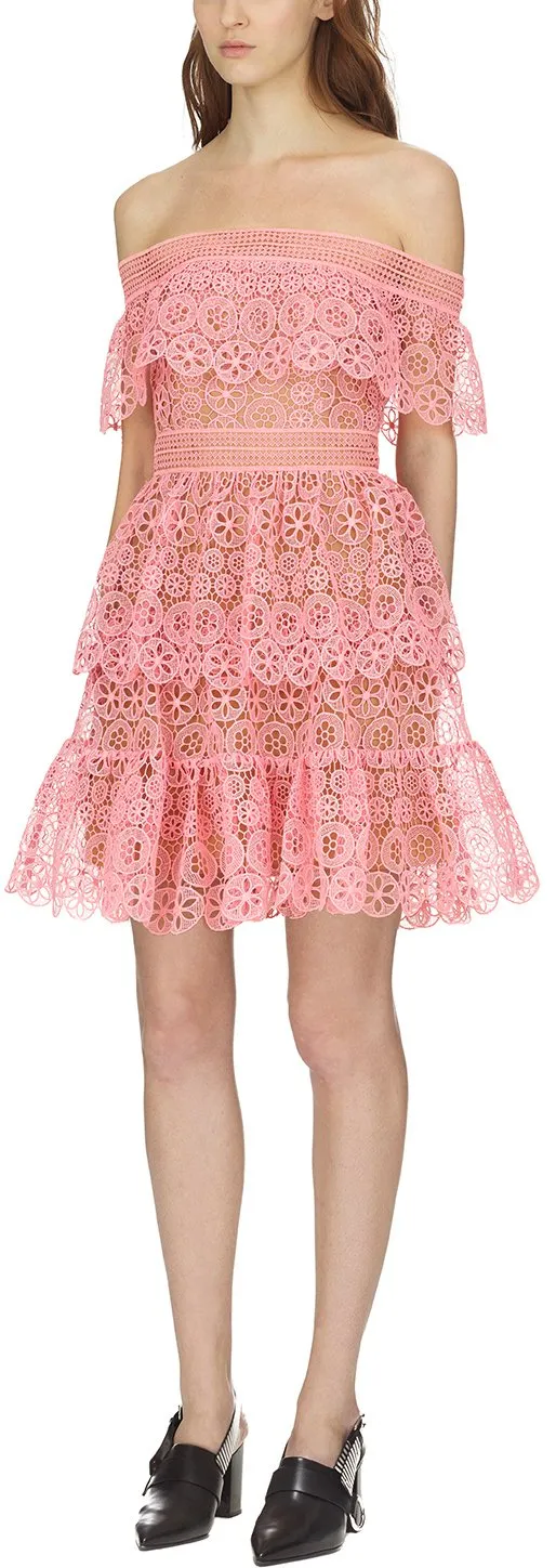 Off Shoulder Circle Floral Lace Dress