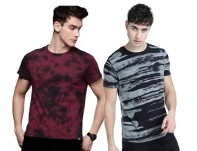 Pack of - 2 Men Short Sleeve Printed T-Shirt - Marron-Grey
