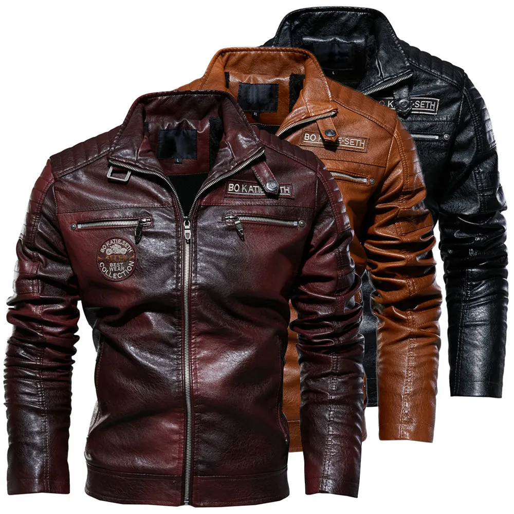 PU Leather Casual Windbreaker Jacket