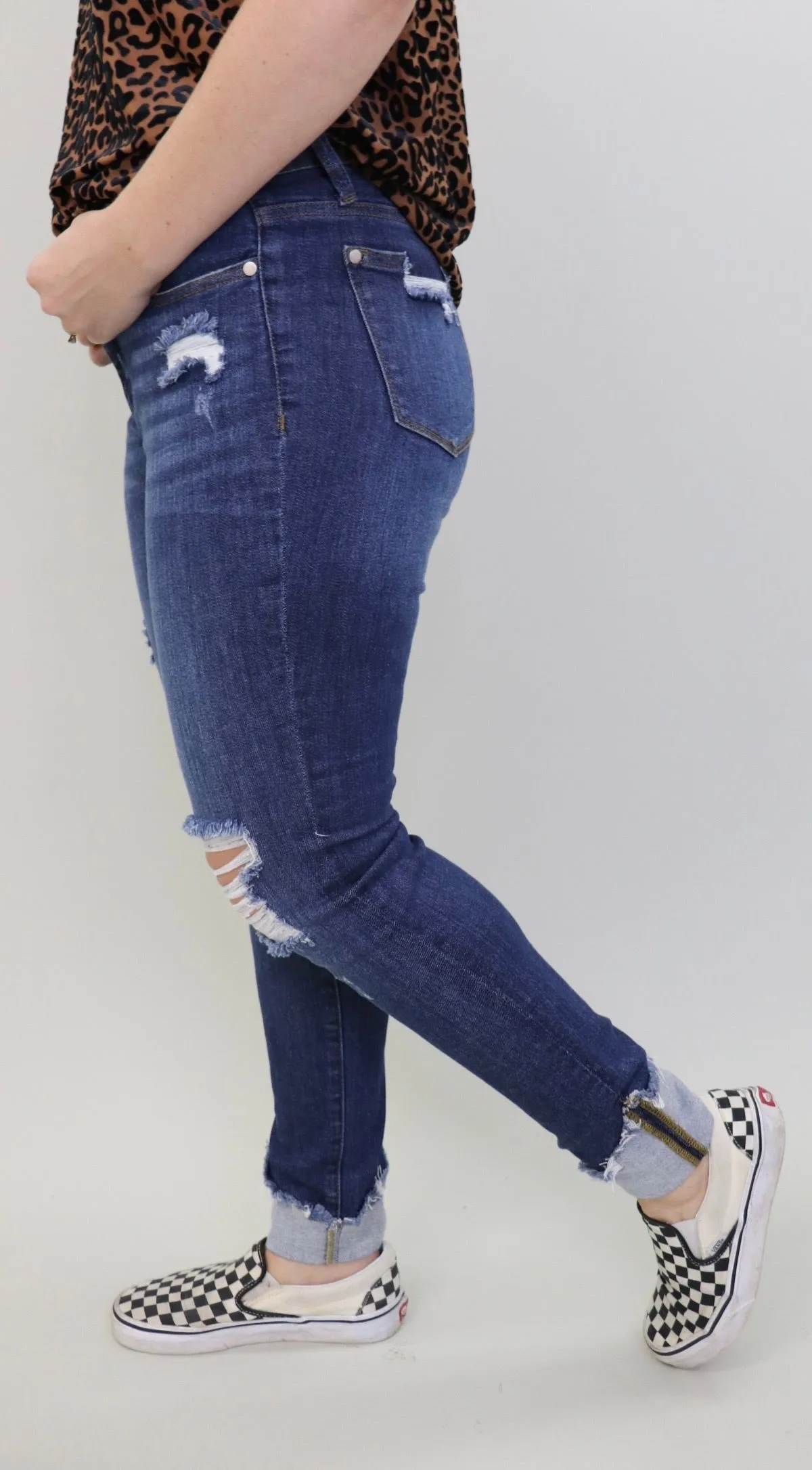 Queen Size Crockett Cuff Distressed Jeans