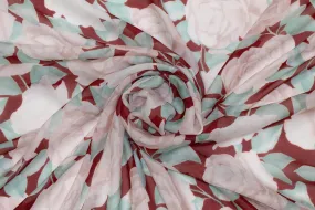 Red and Turquoise Floral Silk Chiffon