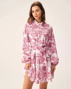 Red Floral Mock Neck Mini Dress