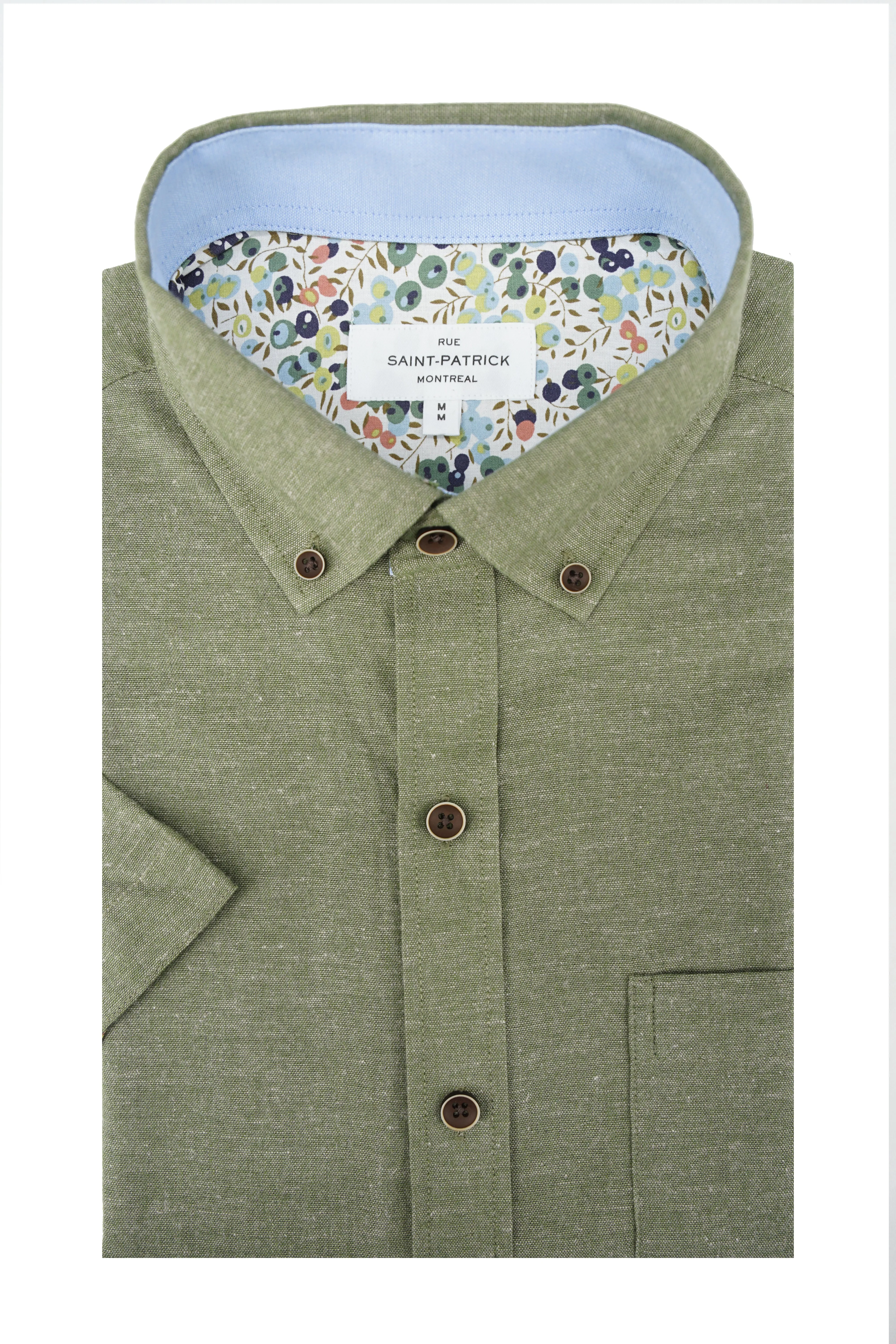 Staffordshire Linen Blend Short Sleeve Shirt in Moss Green