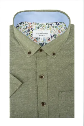 Staffordshire Linen Blend Short Sleeve Shirt in Moss Green