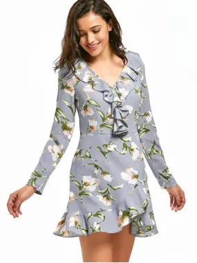 TastyHottie - Pretty V Neck Ruffle Hem Floral Print Dress