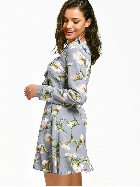 TastyHottie - Pretty V Neck Ruffle Hem Floral Print Dress