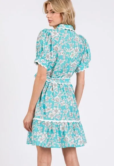 Vintage Floral Scalloped Mini Shirt Dress