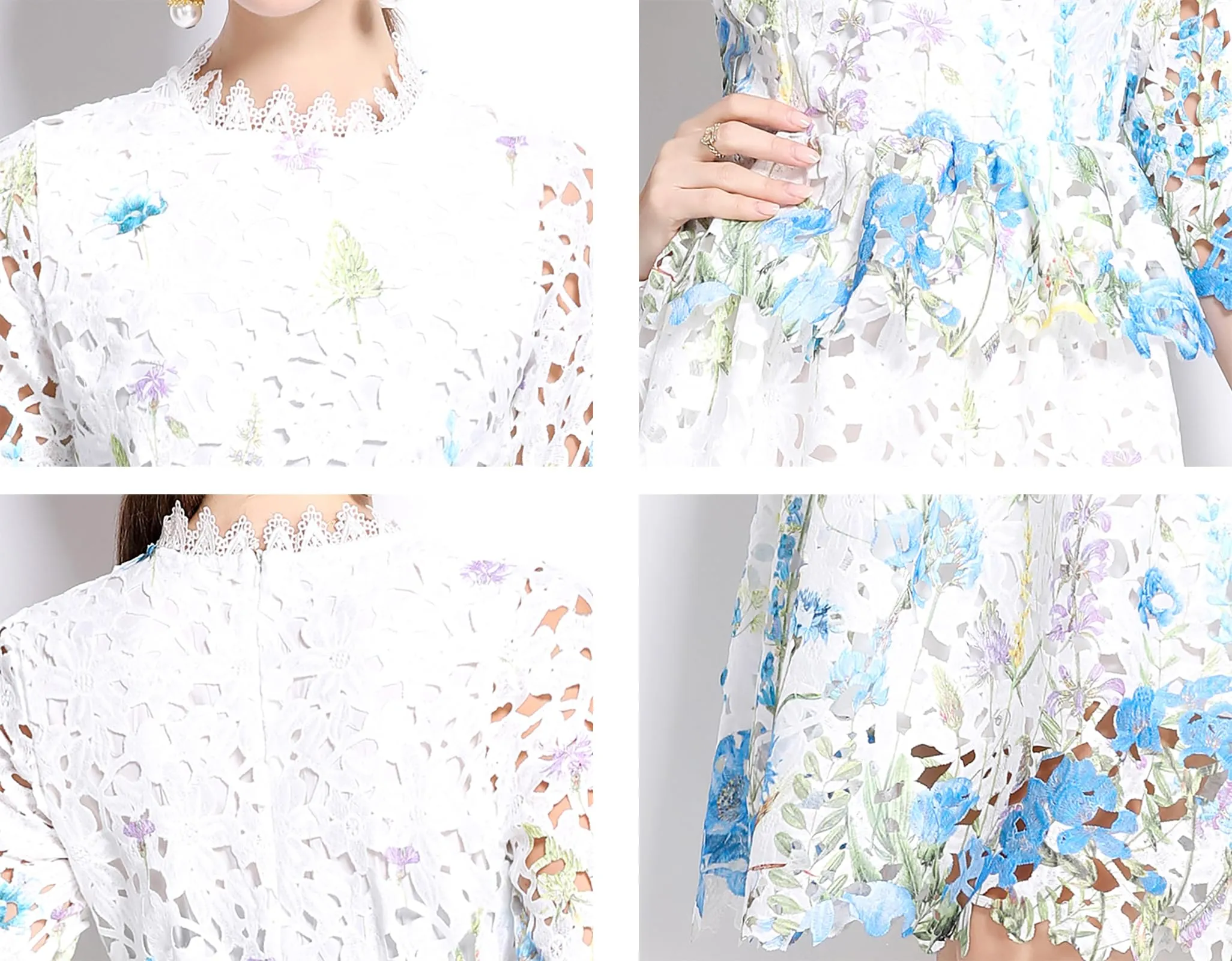 Womens Layered Ruffle Floral Lace Midi Dress