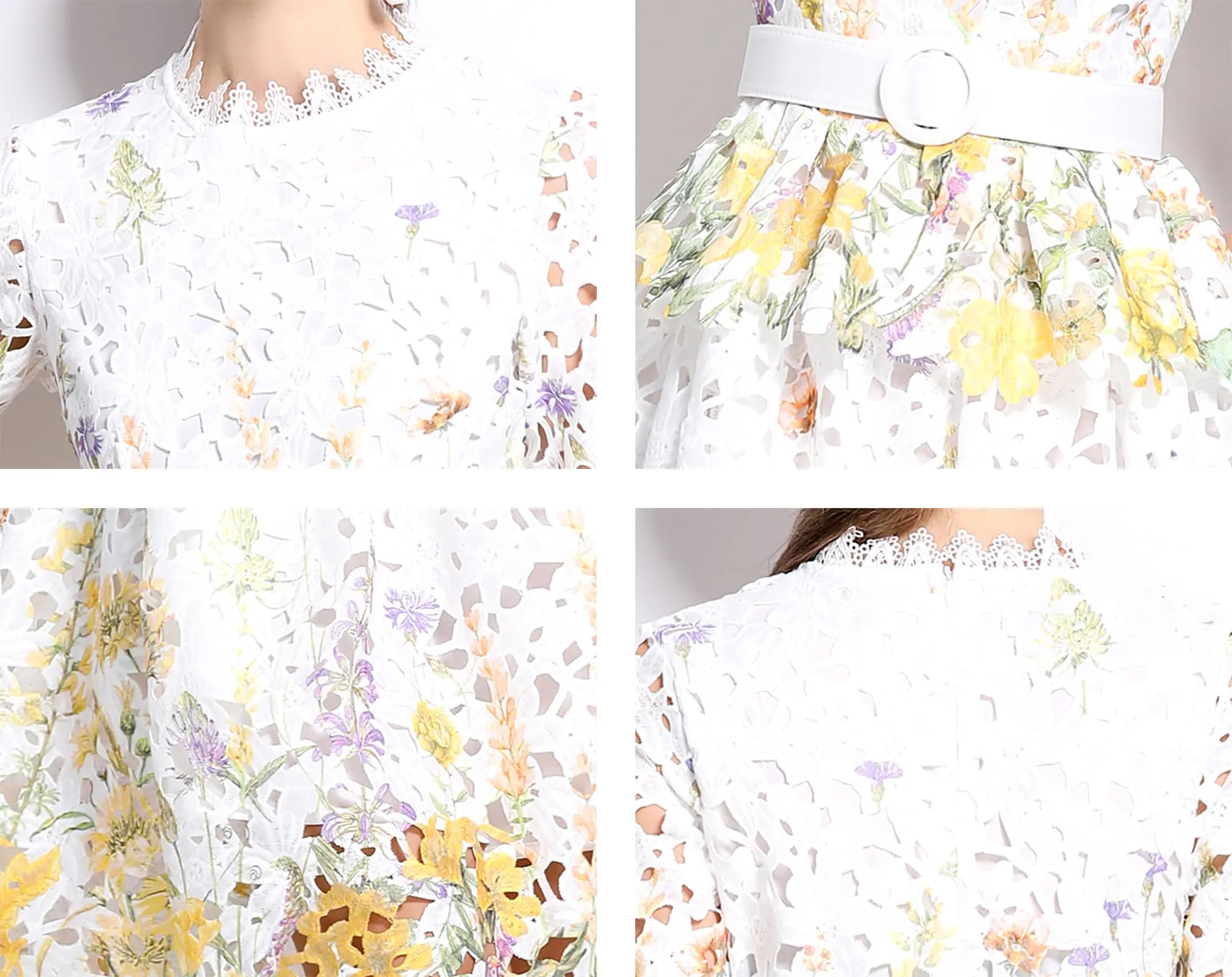 Womens Layered Ruffle Floral Lace Midi Dress